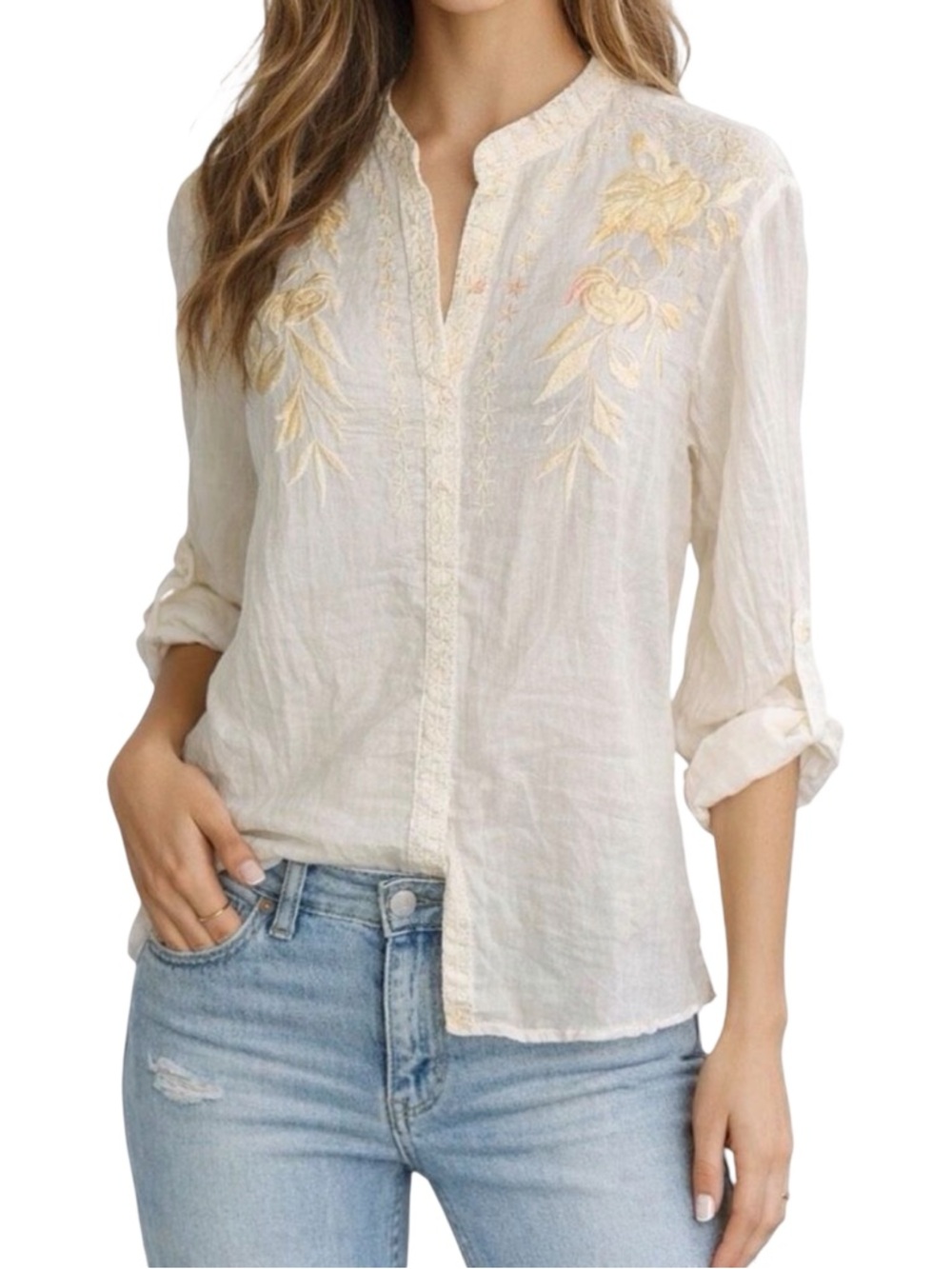 The Nu Vintage Floral Embroidered Vintage Dyed Blouse - Size Small